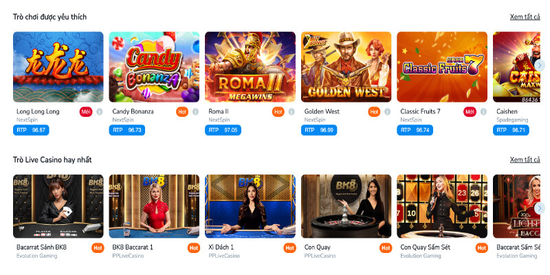 Casino BK8 cung cấp đa dạng các sản phẩm cược